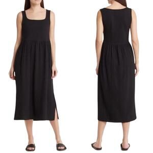 Madewell Mixed Media Tank Midi Sundress Dress Black Cotton Stretch Size Medium